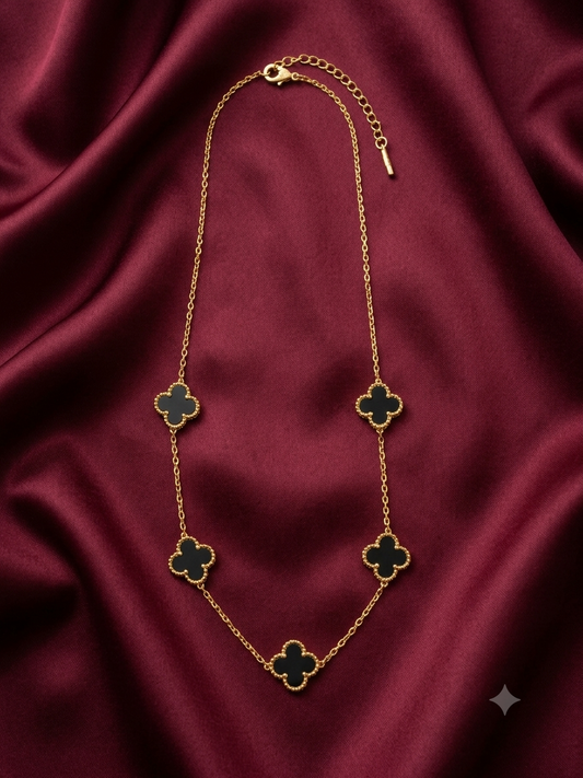 Black Onyx Clover Station Necklace | Rakhi Gift