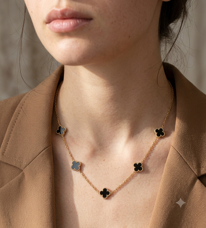 Black Onyx Clover Station Necklace | Rakhi Gift