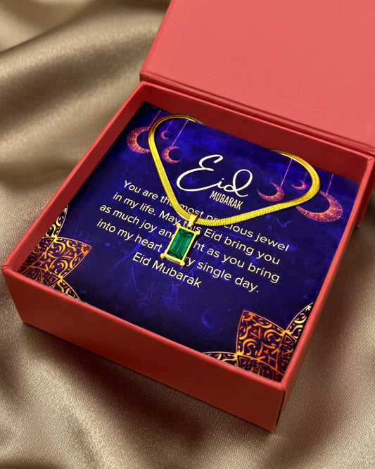 Noor-E-Eid | Emerald Baguette Necklace | Luxe Gift Set