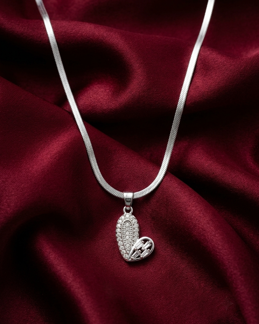 Silver Split-Heart Diamond Necklace | Rakhi Gift