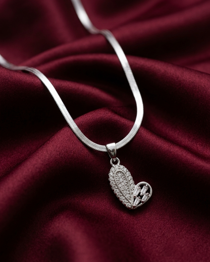 Silver Split-Heart Diamond Necklace | Rakhi Gift
