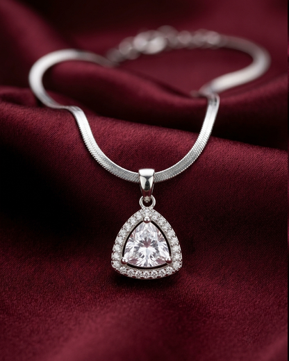 Silver Solitaire Halo Necklace | Rakhi Gift