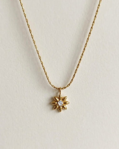 Dainty Golden Floral Crystal Pendant Necklace