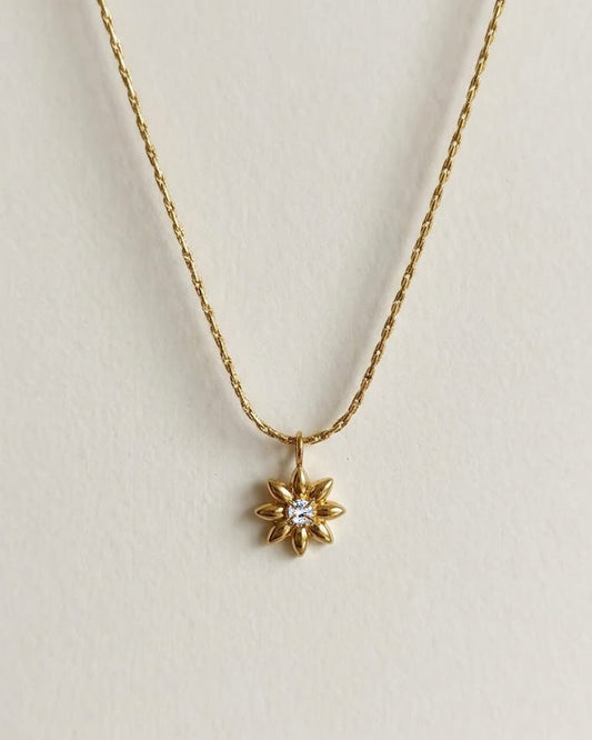 Dainty Golden Floral Crystal Pendant Necklace