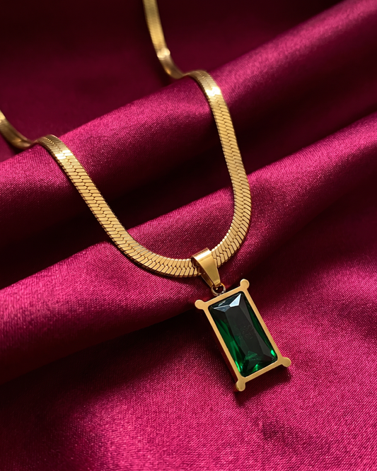 Emerald Baguette Necklace Birthday Gift Set