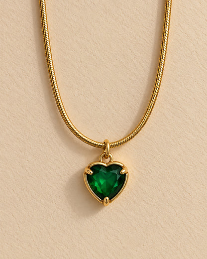 Emerald Heart Gold-Tone Pendant Necklace