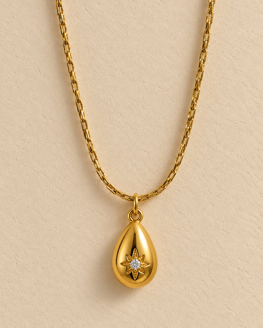 Golden Teardrop Starburst Pendant Necklace