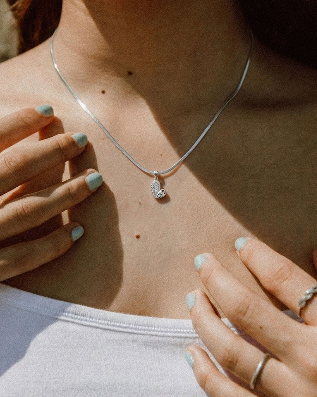 Silver Split-Heart Diamond Necklace | Rakhi Gift