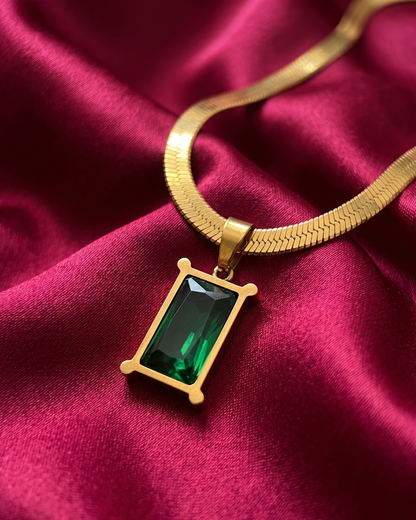Emerald Baguette Necklace Birthday Gift Set