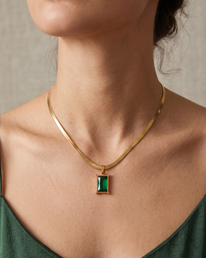 Emerald Baguette Necklace Birthday Gift Set