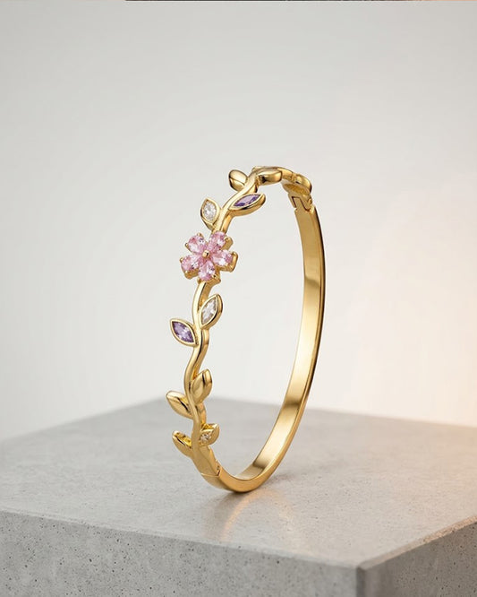 Gold Floral & Leaf Vine Cuff Bracelet