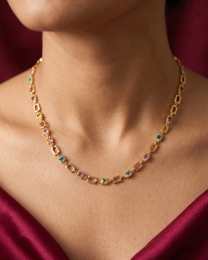Rectangle Colorful Stone Necklace Birthday Gift Set