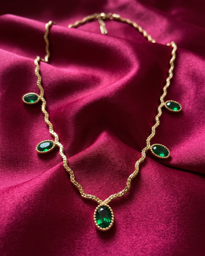 Emerald Green Curve Chain Necklace Birthday Gift Set