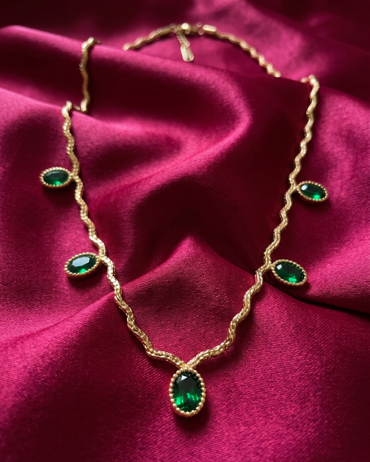 Emerald Green Curve Chain Necklace Birthday Gift Set
