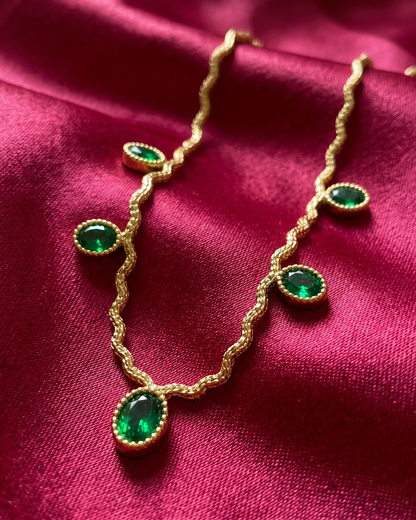 Emerald Green Curve Chain Necklace Birthday Gift Set