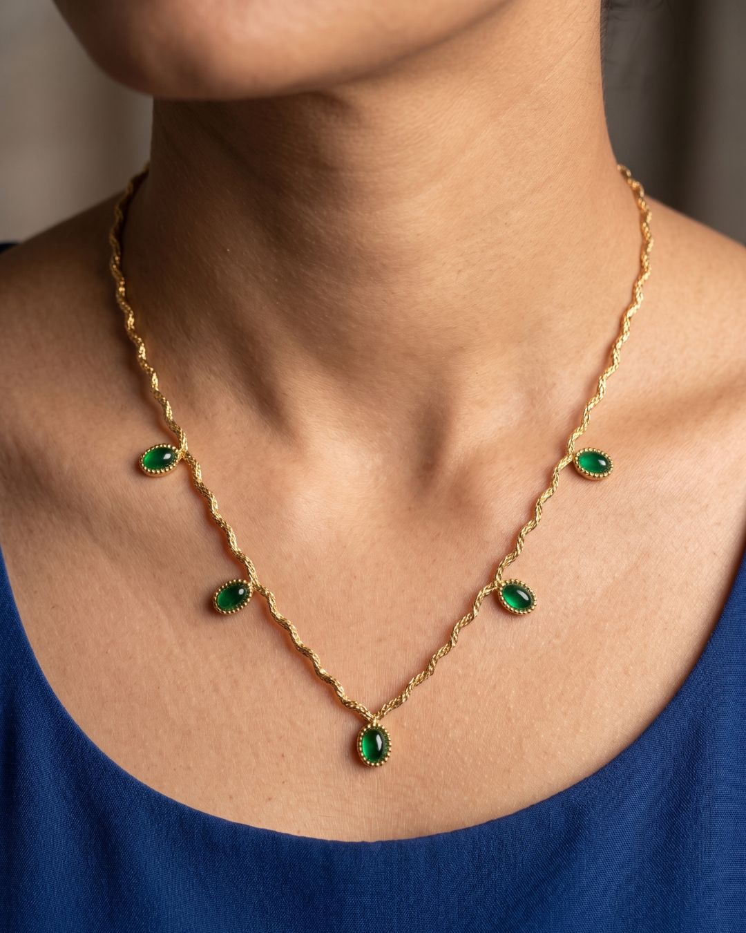 Emerald Green Curve Chain Necklace Birthday Gift Set