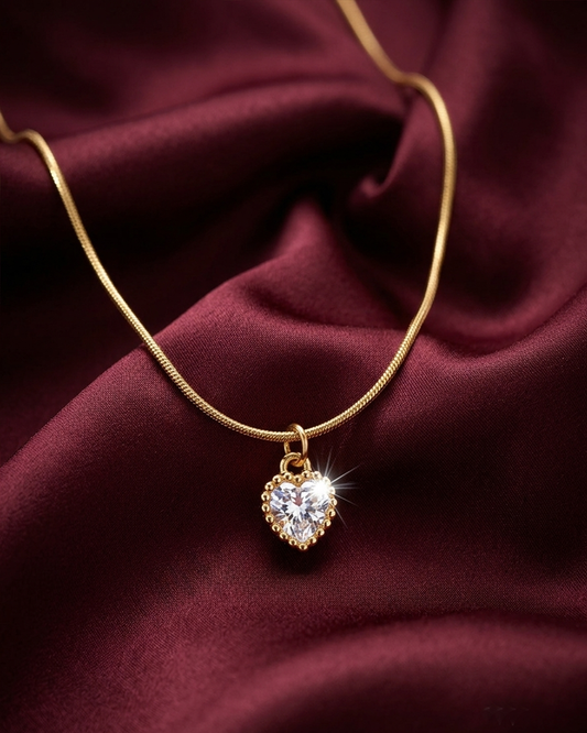 Golden Heart Crystal Necklace | Rakhi Gift