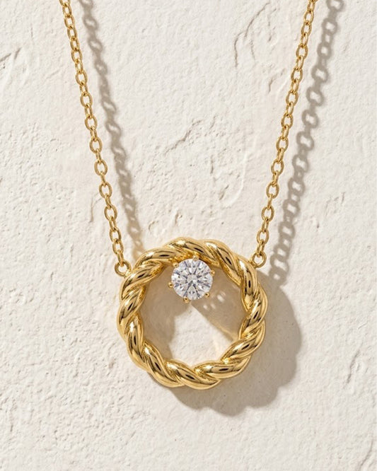 Twisted Halo Crystal Gold-Tone Pendant Necklace