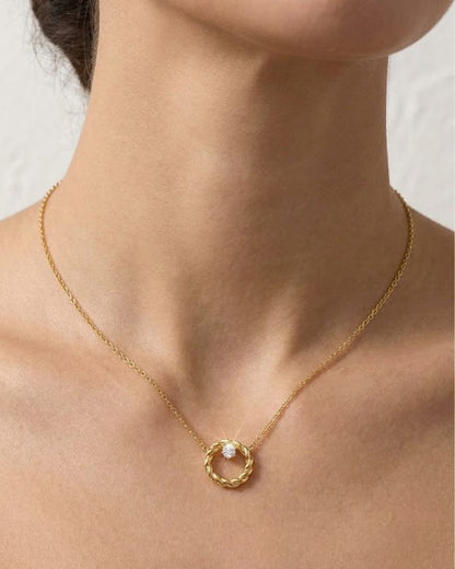 Twisted Halo Crystal Gold-Tone Pendant Necklace