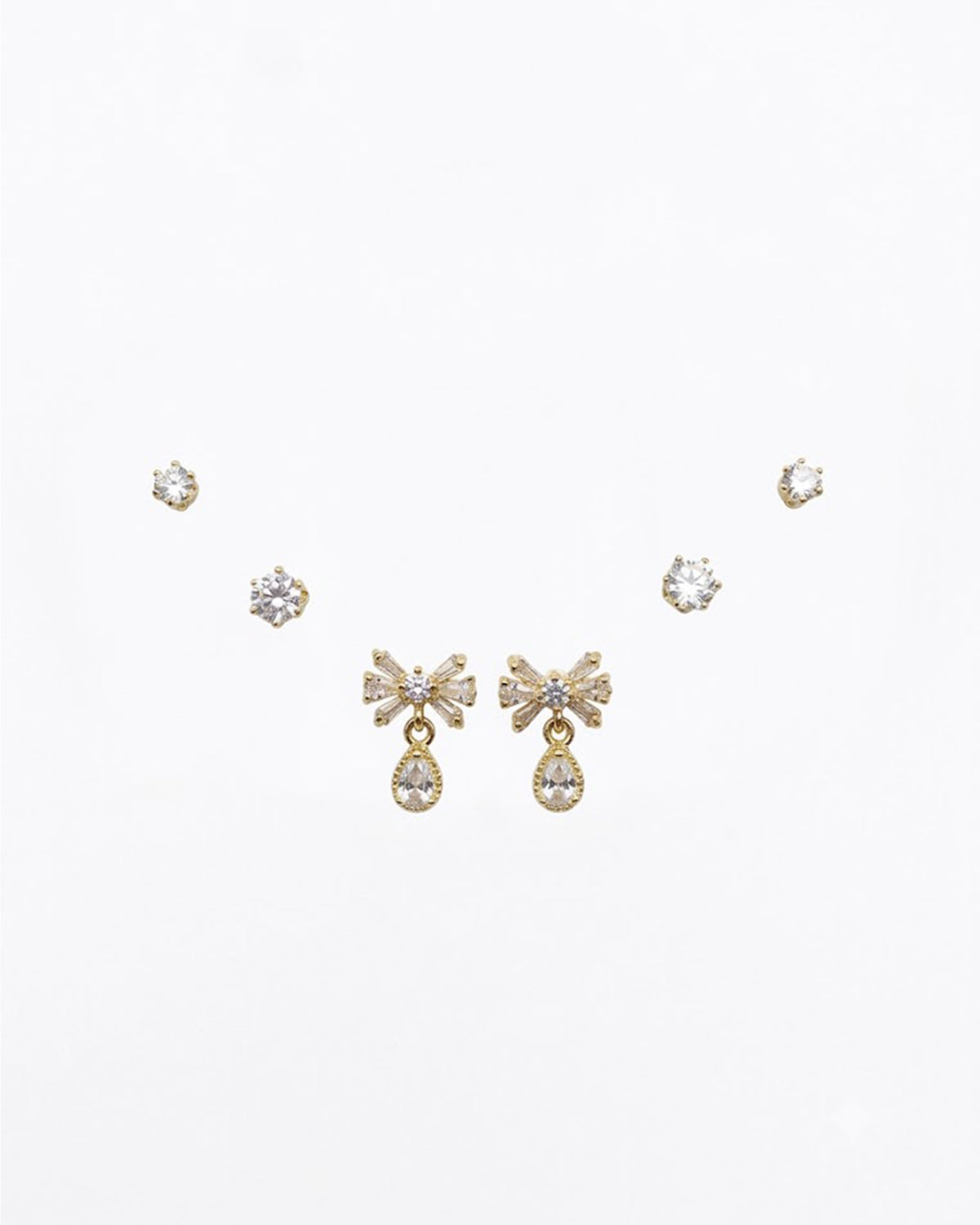 3-Pair Crystal Bow & Solitaire Stud Earring Set