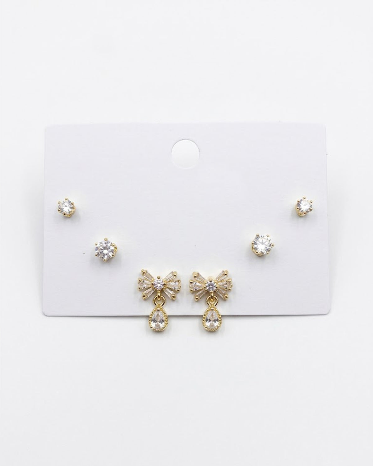 3-Pair Crystal Bow & Solitaire Stud Earring Set
