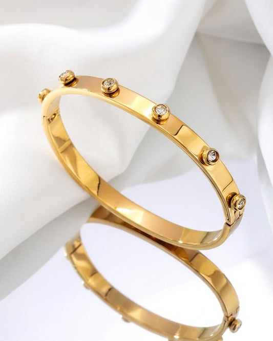 Gold Bezel-Set Crystal Bangle Bracelet