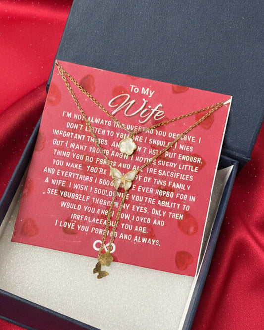 Most Special Gift For My Wife 2026 | Butterfly Bloom Layered Necklace | Red Card
