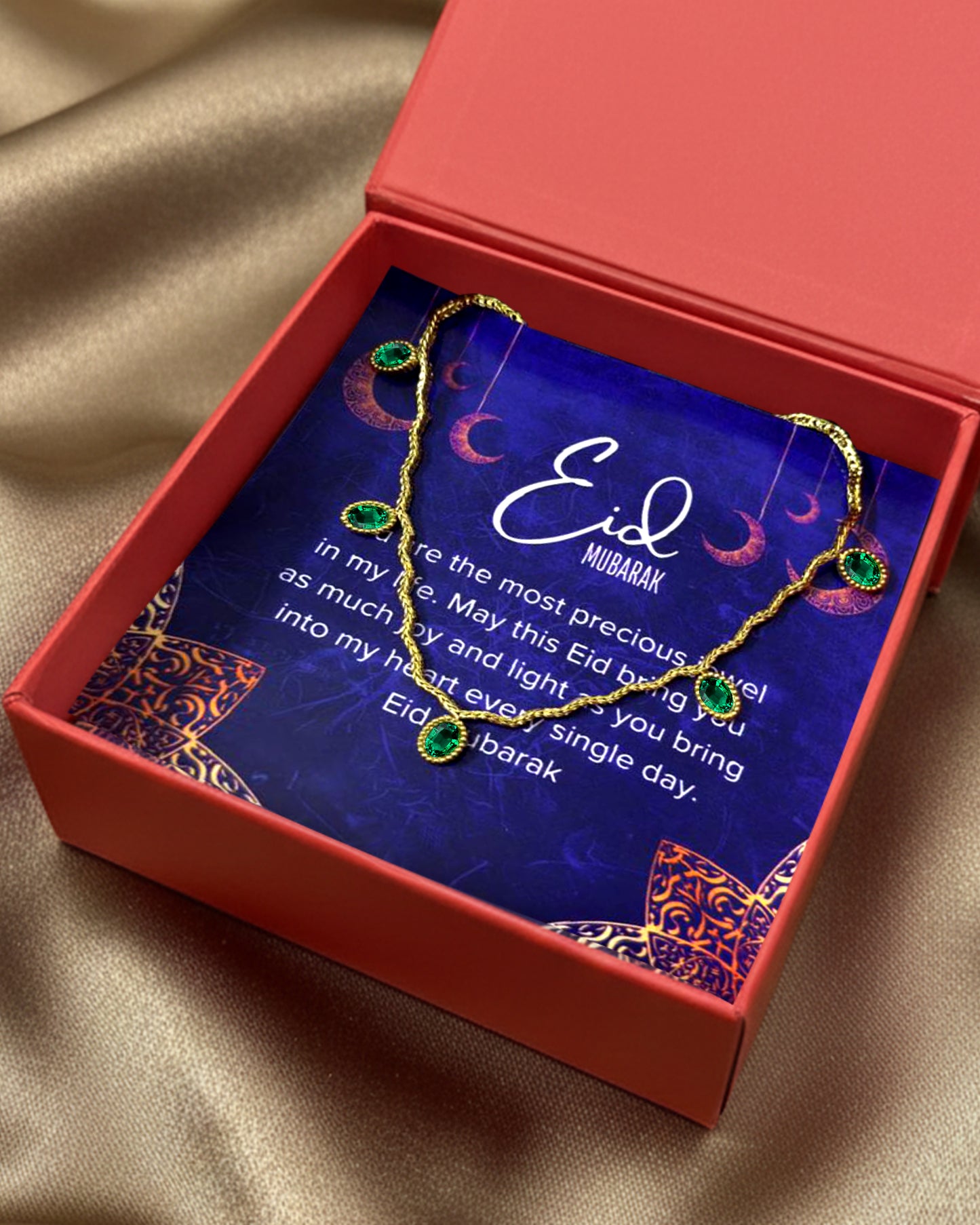 Noor-E-Eid | Emerald Green Curve Chain Necklace | Luxe Gift Set