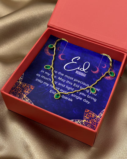 Noor-E-Eid | Emerald Green Curve Chain Necklace | Luxe Gift Set