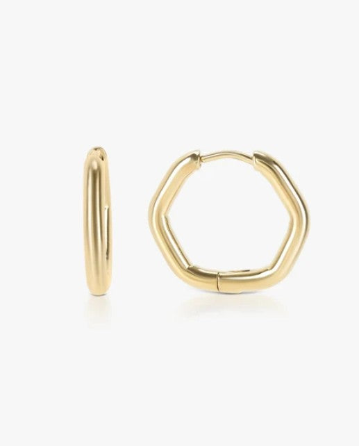 Hexagon Gold Huggie Hoop Earrings