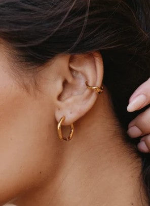Hexagon Gold Huggie Hoop Earrings
