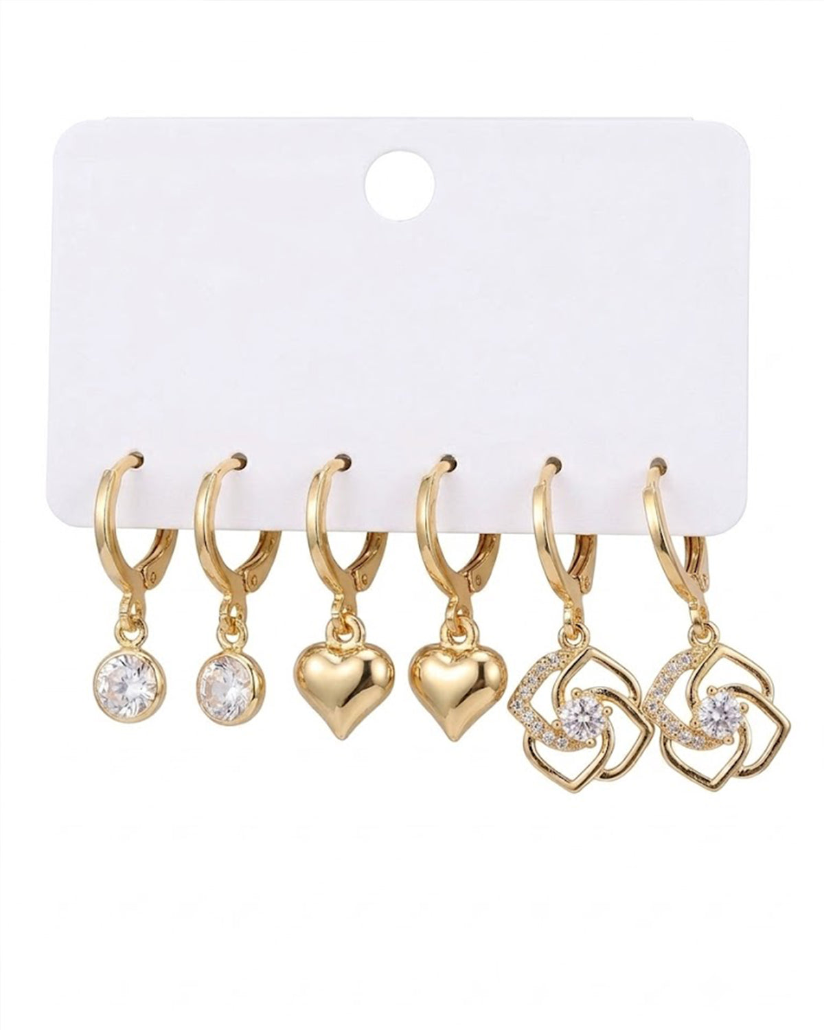 3-Pair Gold Huggie Hoop Drop Earring Set