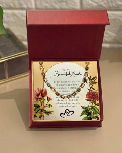To Bride | Rectangle Colorful Stone Necklace | Gift Set