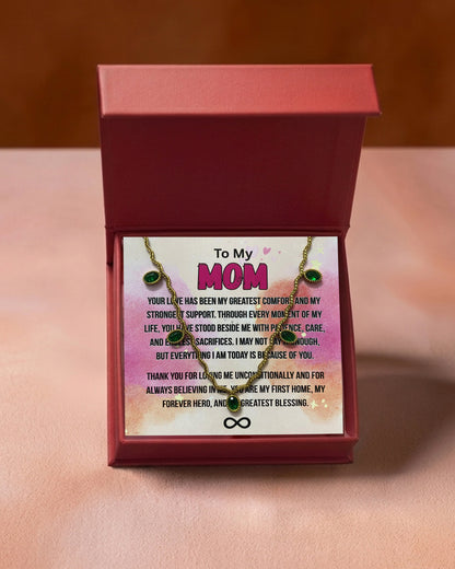 To Mom | Emerald Green Curve Chain Necklace | Gift Set