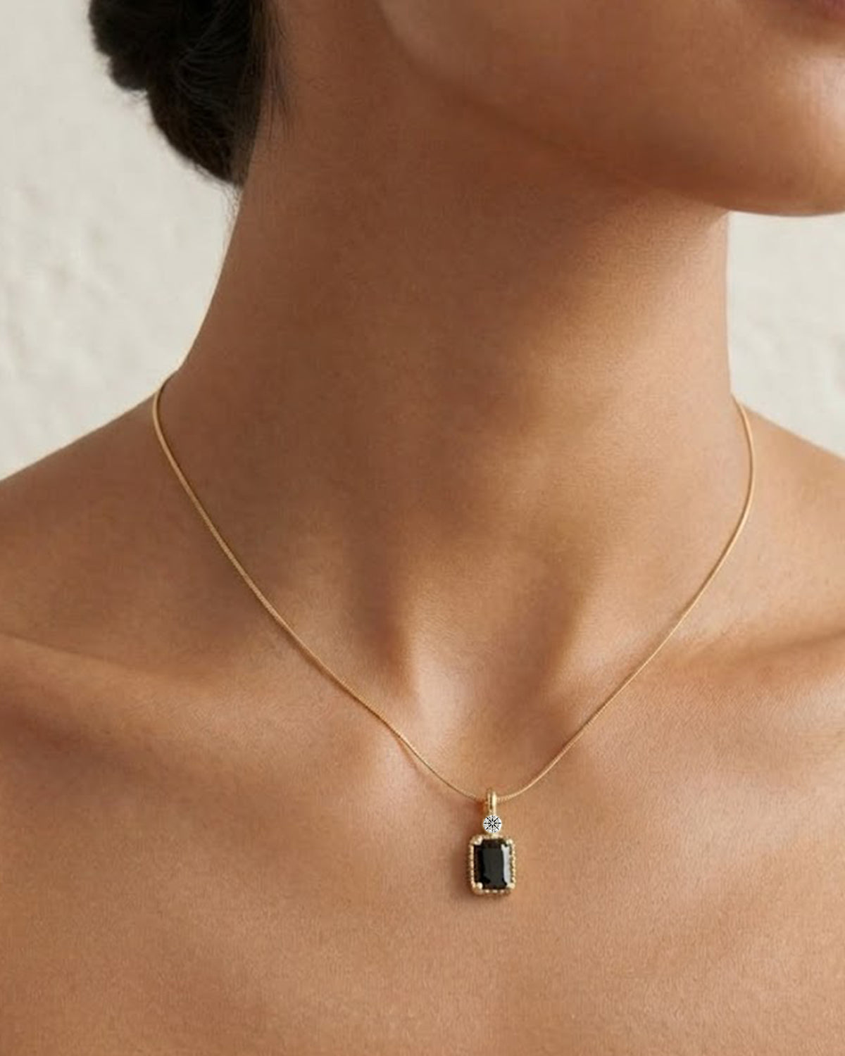 Vintage Emerald-Cut Black Onyx Pendant Necklace