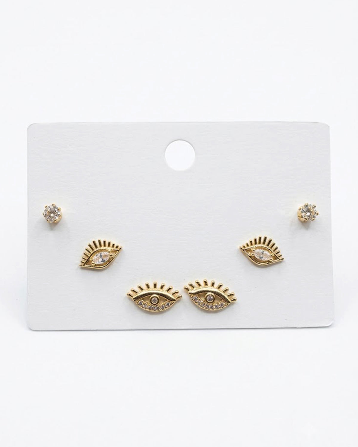 3-Pair Evil Eye & Solitaire Stud Earring Set