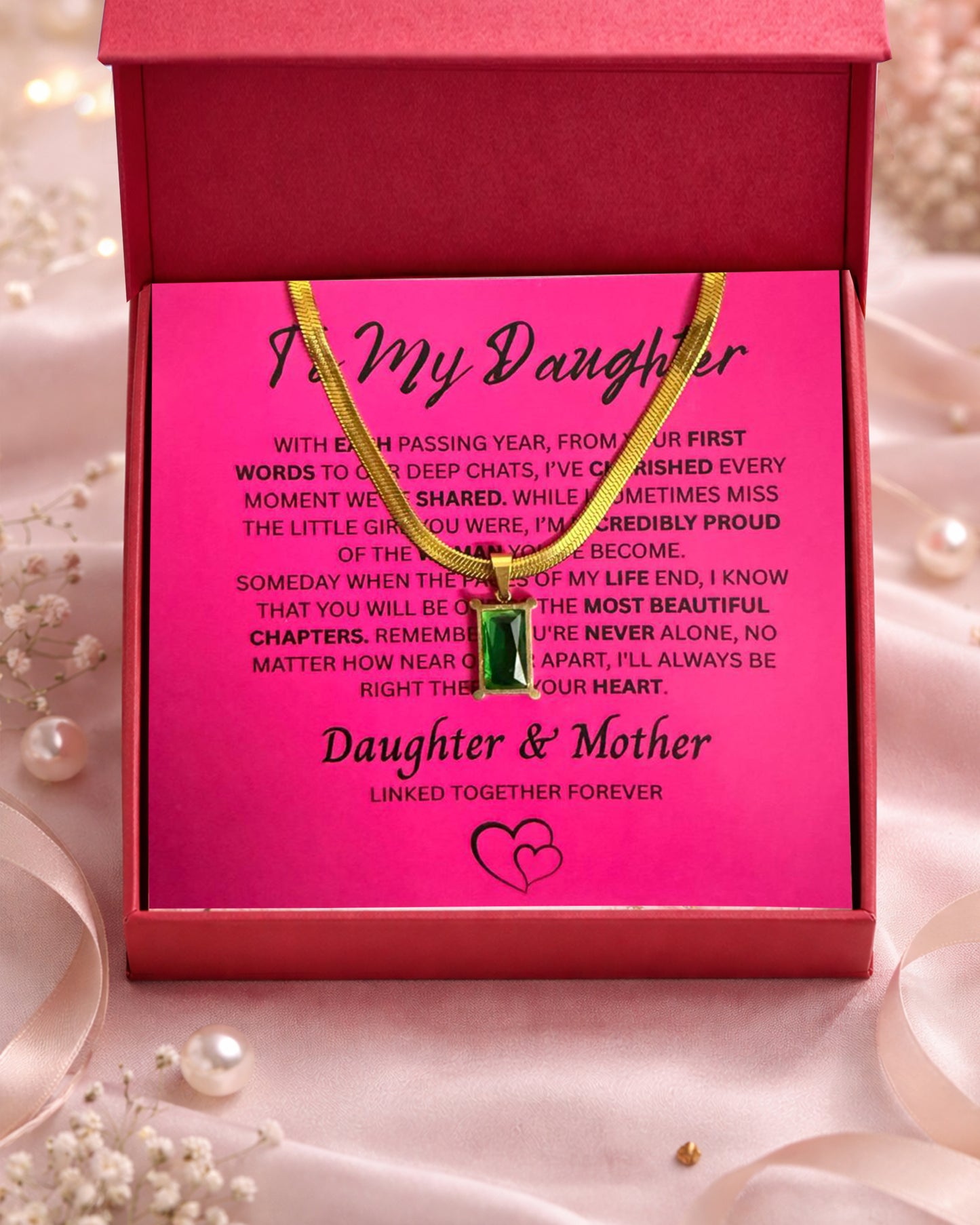 To Daughter | Emerald Baguette Necklace | Gift Set