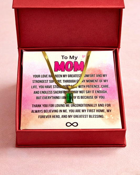 To Mom | Emerald Baguette Necklace | Gift Set