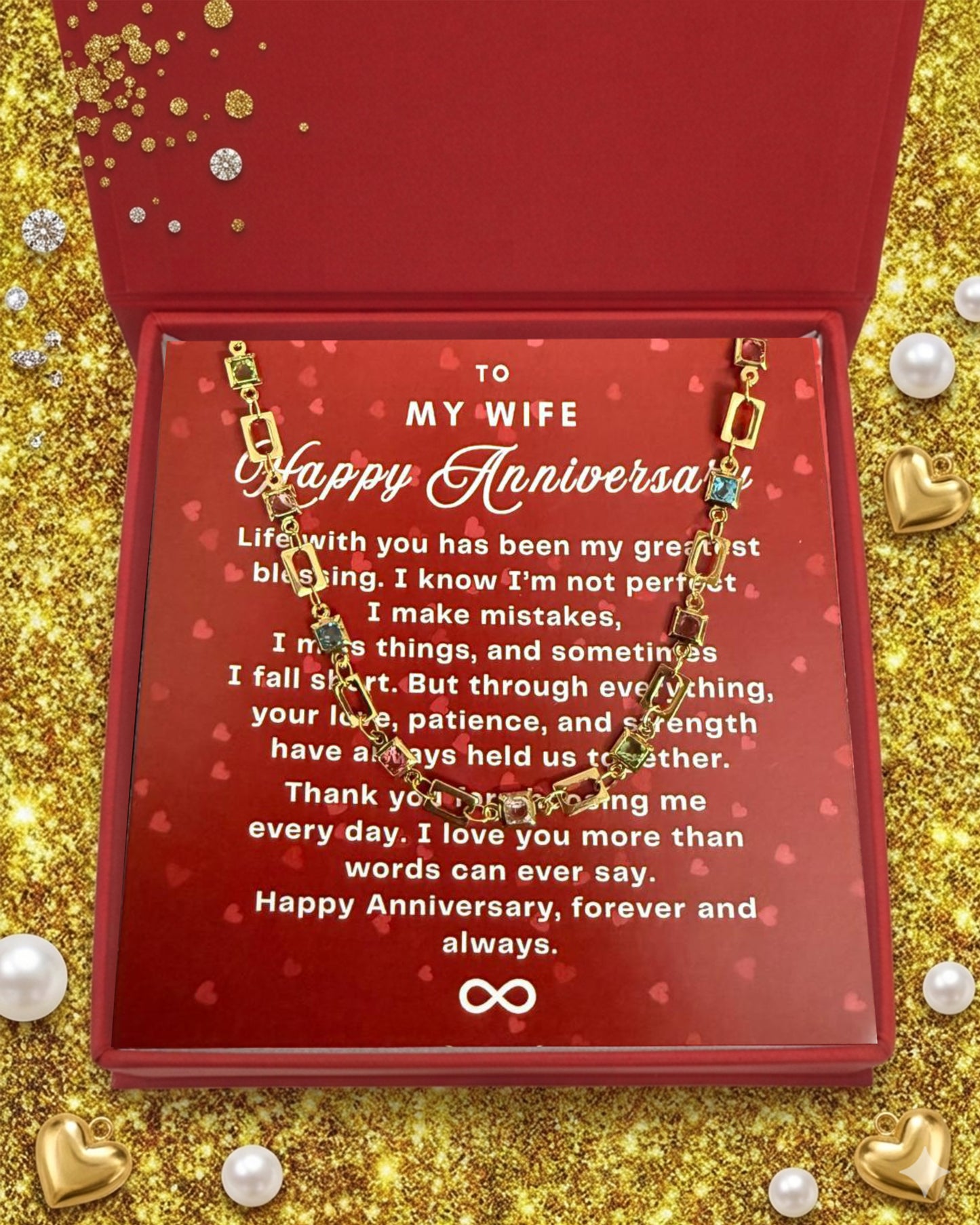 Happy Anniversary | Rectangle Colorful Stone Necklace | Anniversary Gift Set