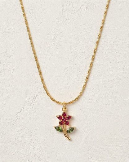 Floral Stem Gemstone Pendant Necklace