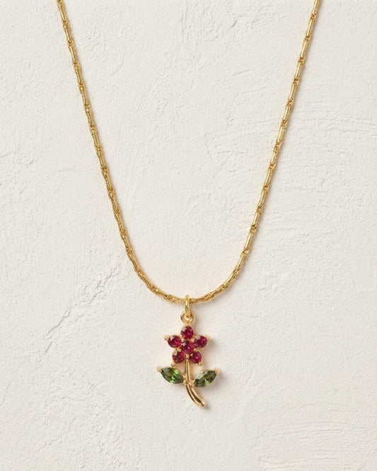 Floral Stem Gemstone Pendant Necklace
