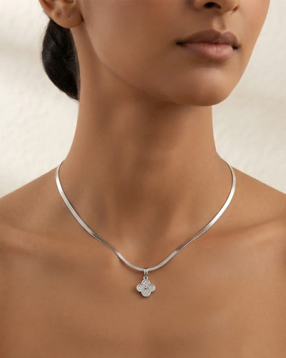 Pave Four-Leaf Clover Motif Pendant Necklace
