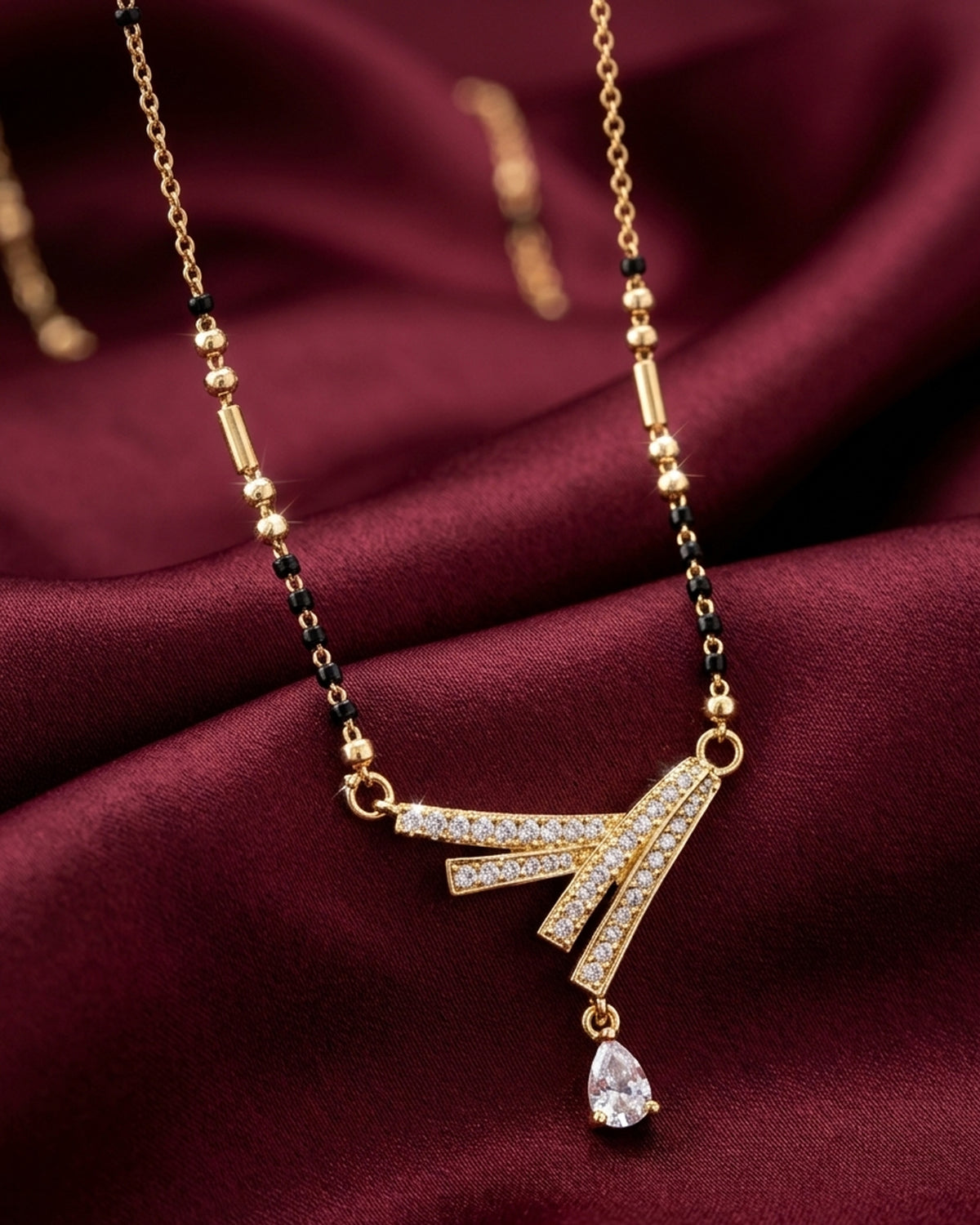 Modern Geometric Cross-Bar CZ Mangalsutra