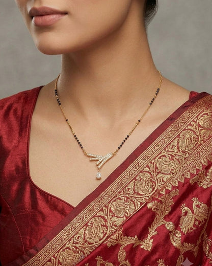 Modern Geometric Cross-Bar CZ Mangalsutra