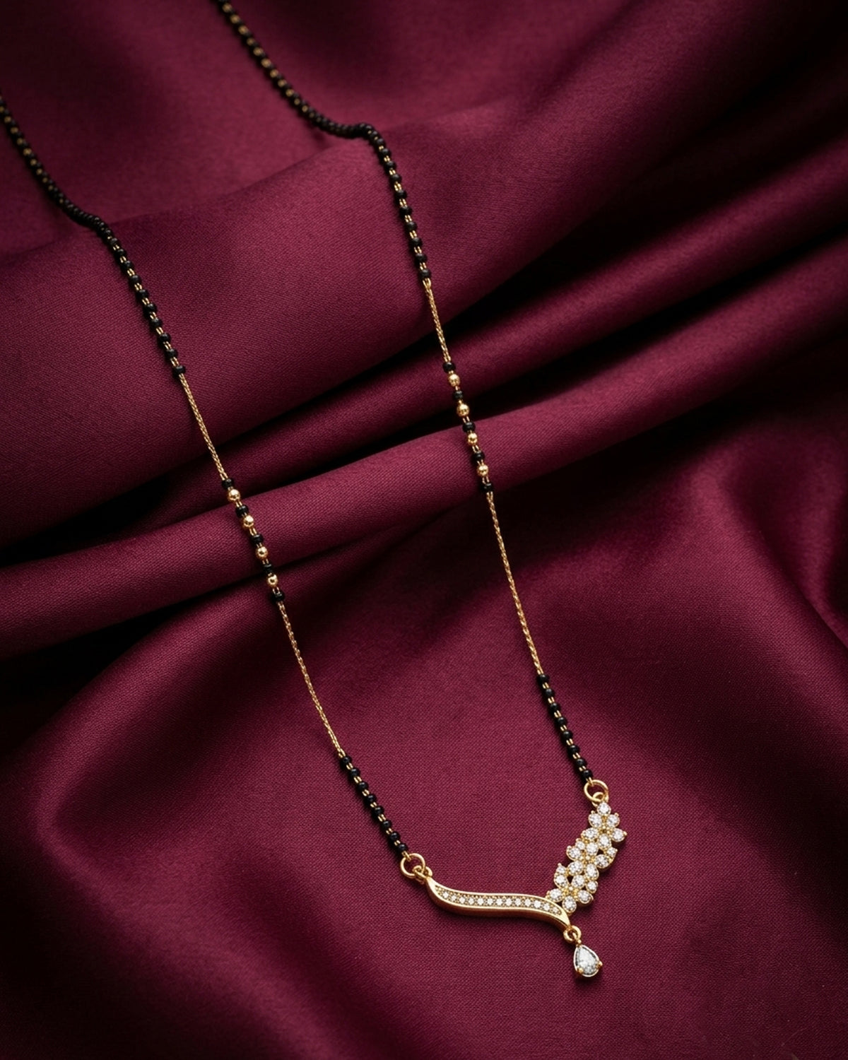 Asymmetric Floral & Baguette CZ Mangalsutra