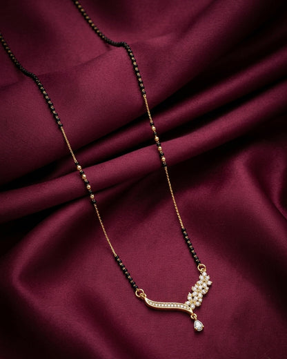 Asymmetric Floral & Baguette CZ Mangalsutra
