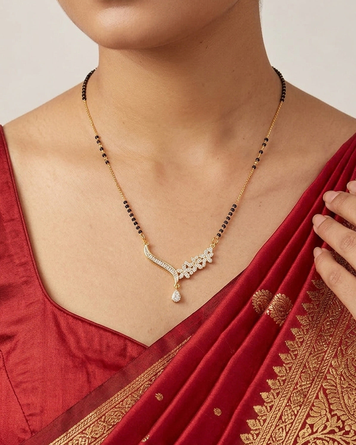 Asymmetric Floral & Baguette CZ Mangalsutra