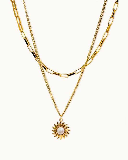 Golden Radiance Sun Pendant Necklace