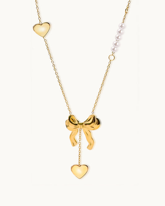 Golden Bow Heart Necklace
