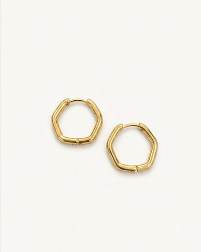Hexagon Gold Huggie Hoop Earrings